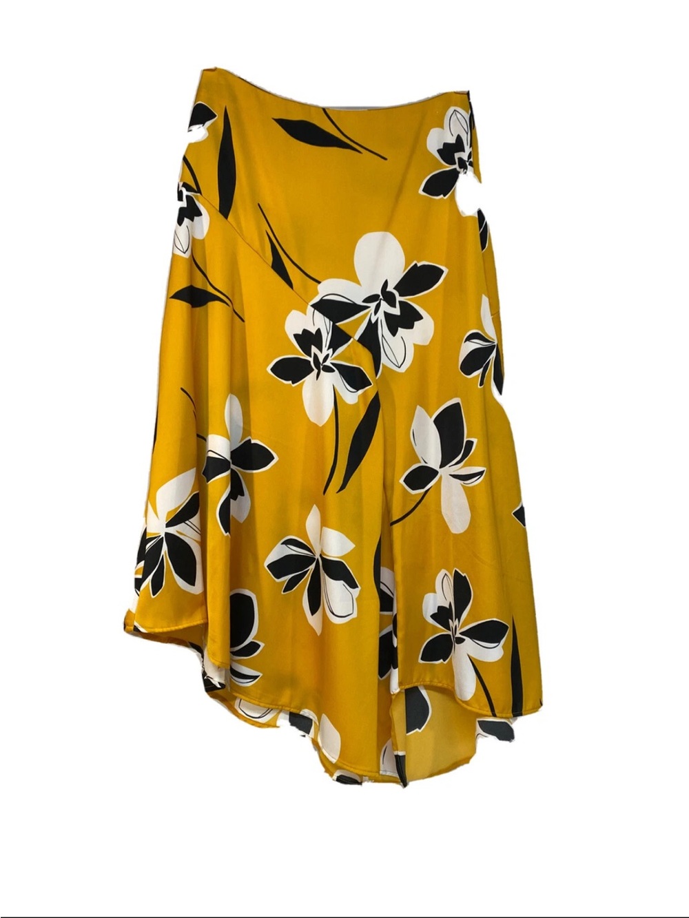NWT Who What Wear Yellow Black and White Floral Bold Asymmetrical Artsy Skirt 6